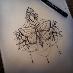 Butterfly Mandala Tattoo, Butterfly With Flowers, Underboob Tattoo Designs, Muster Tattoos, Inspiration Tattoos, Sternum Tattoo, Mandala Tattoo Design, Butterfly Tattoo Designs, Thigh Tattoos Women