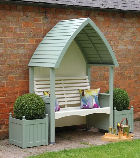 Garden Arbour Painted | AFK Marketing Ltd wooden garden furniture Garden Arbour Seat, Garden Arbour, Painted Garden Furniture, Arbour Seat, Garden Mall, Wooden Arbor, Wooden Garden Furniture, Cottage Painting, Wooden Cottage