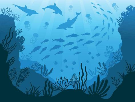 Undersea Wallpaper, Sea Murals, Ocean Illustration, Underwater Ocean, Sea Illustration, Sea Plants, Graffiti Murals, Animal Silhouette, Cityscape Photos