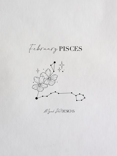 Artist: MyahVal Designs​​​​​​​​​   #digitalart  #artwork #tattooart #floralart #tattoos #floraltattoo #tattooideas #minimalist #tattoodesign #birthflower #birthflowers Birthflower February Tattoo, Pisces Flower Tattoo, February Tattoo Ideas, Pices Zodiac Tattoo, Unique Pisces Tattoos, Pisces Flower, Pisces Tattoo Designs, Pisces Tattoo, Sister Tattoo