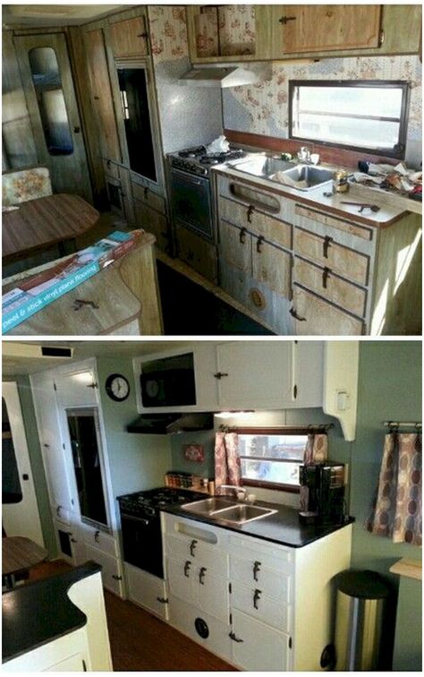 Camper Upgrades, Caravan Interior Makeover, Kombi Trailer, Countertop Concrete, Vintage Caravan Interiors, Camper Reno, Camper Trailer Remodel, Vintage Camper Remodel, Rv Travel Trailers