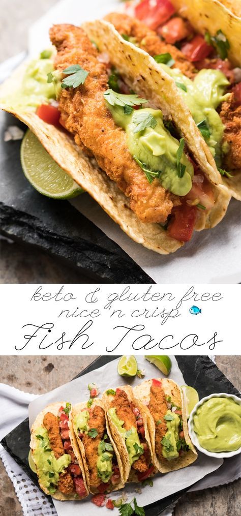 Gluten Free, Low Carb & Keto Fish Tacos extra crisp! #keto #lowcarb #dairyfree #healthyrecipes #ketodinners #tacos #mexican Keto Fish Tacos, Seafood Tacos, Keto Fish, Postre Keto, Keto Lunch Ideas, Fish Tacos Recipe, Low Carb Diets, Paleo Lunch, Vegetarian Keto