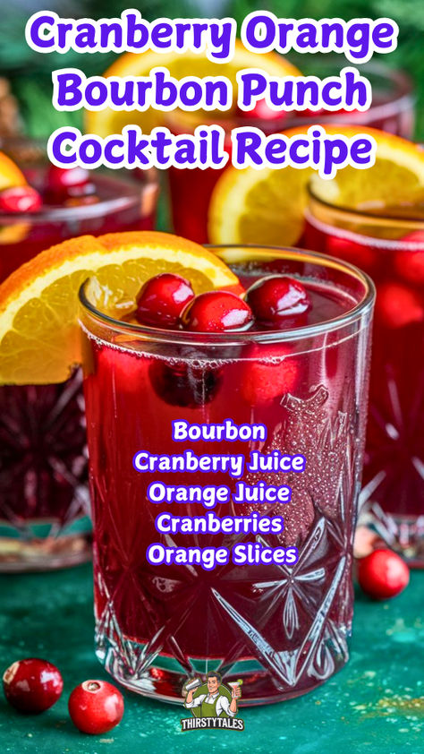 "Discover the perfect blend of flavors with our Cranberry Orange Bourbon  Punch Cocktail Recipe! This refreshing drink combines the tartness of  unsweetened cranberry juice with the rich warmth of bourbon, creating a  delightful experience for any occasion. Ideal for holiday gatherings or  cozy nights in, this bourbon cocktail is a must-try. Explore more bourbon  cocktail recipes and elevate your mixology game with this easy-to-make  punch!" Cranberry Cocktail Punch, Bourbon Mixed Drinks, Cranberry Cocktail Recipe, Bourbon Punch, Popular Alcoholic Drinks, Orange Juice Cocktails, Unsweetened Cranberry Juice, Unique Cocktail Recipes, Bourbon Cocktail Recipe