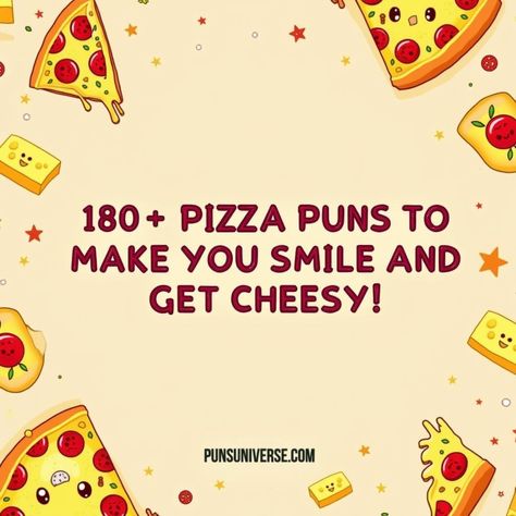 Slice into a world of laughter with over 180 pizza puns that are sure to mozzarella your heart! Whether you're in need of a saucy comeback or just want to spice up your day with cheesy goodness, this collection will leave you crust-ing for more. Perfect for sharing with friends or adding a pepperoni punch to your social feed, these puns are as timeless as a classic margherita. Dive in and explore the pun-tastic side of pizza! 🍕😂 #puns #PizzaPuns #CheesyJokes #FoodHumor #SliceOfLife #CheesyGoodness #PizzaLovers #PunLovers #FunnyFood Pizza Puns Love, Pizza Appreciation Quotes, Pizza Puns Funny, Pizza Love Quotes, Italian Puns, Funny Pizza Quotes, Pizza Sayings, Pizza Jokes, Pizza Puns