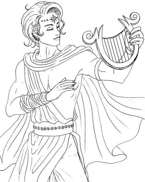 Apollo Drawing Sketch, Apollo Drawing, Ares Greek God Drawing, Greek Mythology Coloring Pages, Apollo Drawing Greek Gods, Greek Gods Coloring Pages, Athena Coloring Page, Apollo Greek, Tactile Art