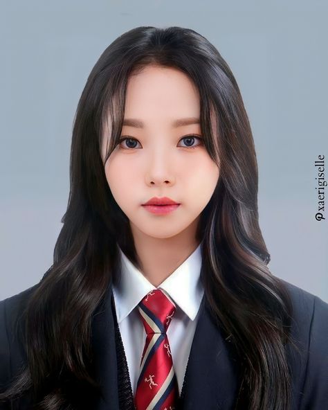 Kpop School Id, Karina Uniform, Karina Yearbook, Karina School, Graduation Edit, 2x2 Picture, 2x2 Picture Id, School Concept, Alternative Universe