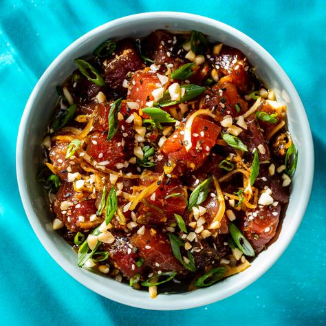 Before there were bowl shops on every corner, there was the simple, unbeatable Hawaiian poke. Hawaiian Tuna Poke, Tuna Poke Recipe, Test Kitchen Recipes, Japanese Seasoning, Hawaiian Poke, Poke Recipe, Cooks Country, Cooks Country Recipes, Donut Toppings