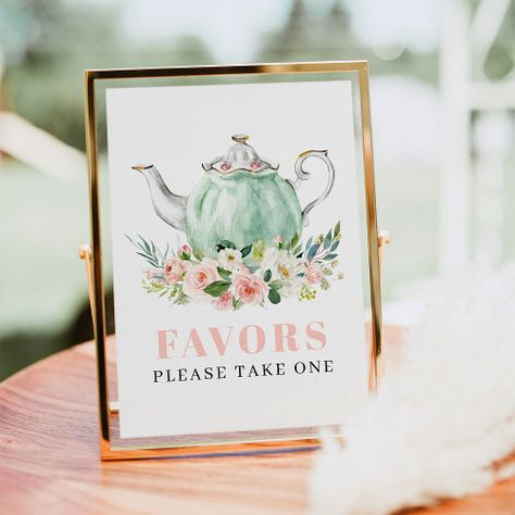 Bridal Shower Tea Party Favor Sign for $11.45 - Bridal Favors Bridal Shower Tea Party Sign, Bridal Shower Tea Favors, Tea Party Wall Decor, Fall Bridal Shower Tea Party, Bridal Party Tea Party, Tea Party Favor Ideas, Tea Party Signs, Bridal Shower Tea Party Ideas, Tea Party Baby Shower Favors