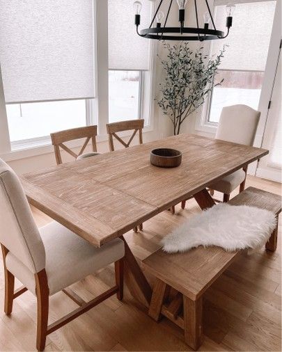 Wood Dining Table With Wood Chairs, Big Dining Room Table Modern, Farmhouse Dining Room With Bench, Farmhouse Dining Table Light Fixture, Dinning Room Table With Bench And Chairs, Dining Room With Bench And Chairs, Dining Room Table With Leaves, 6 Seat Kitchen Table, Dining Room Table And Bench