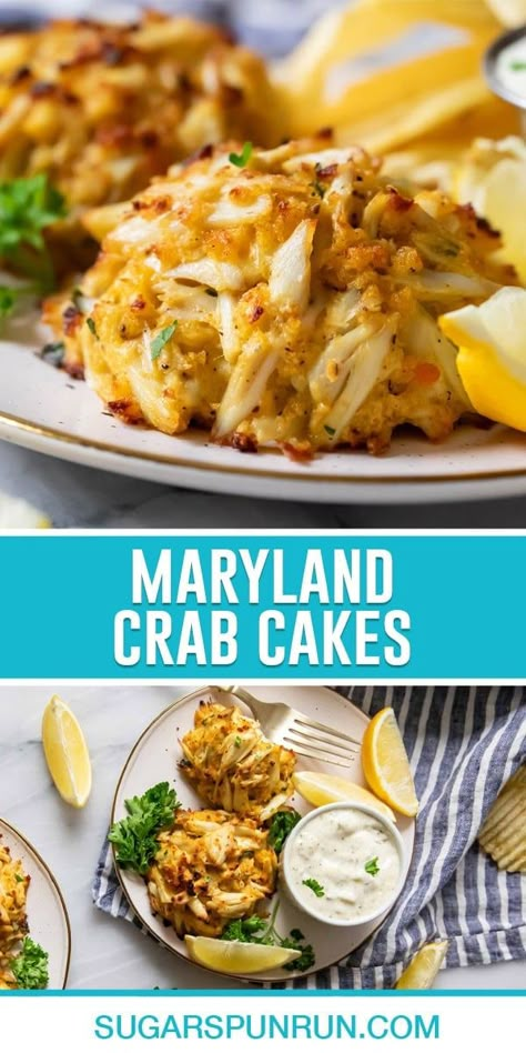 Maryland Crab Cake Recipe - Sugar Spun Run Mediterranean Crab Cakes, Crabcakes Recipe Maryland, Recipes With Fresh Crabmeat, Southern Crab Pie Recipe, Crab And Chicken Recipes, Ruth Chris Crab Cakes Recipe, Crab Flake Recipes, Shrimp And Crab Cakes, Cheddar Bay Crab Cakes