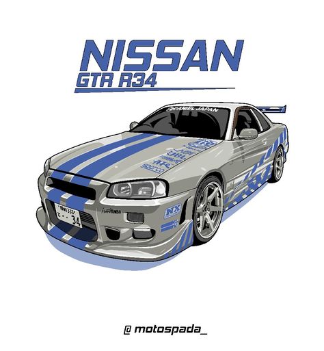 Skyline Drawing Car, Race Cars Drawing, Fast And Furious Cartoon, Nissan Race Cars, Car Drawing Nissan Gtr, Nissan Gtr R34 Drawing, Nissan Gtr Skyline Drawing, Gtr R34 Skyline Drawing, Cars Posters Aesthetic