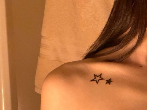 2 Star Tattoo, Shaded Star Tattoo, Star Tattoos Collar Bone, Star Collarbone Tattoo, Star Waist Tattoo, Collarbone Star Tattoo, Arm Star Tattoo, Star Collar Bone Tattoo, Shining Star Tattoo