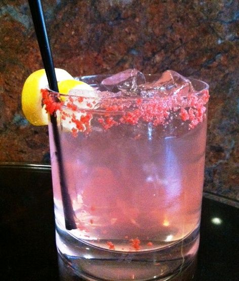 Our Pink Passion drink is rimmed with Pop Rocks!- Make with pink lemonade for a shower Dry Aged Steak, Raw Bar, Pink Passion, Raw Bars, Lingerie Shower, Restaurants Food, Celebrity Chefs, Pink Lemonade, Food Reviews