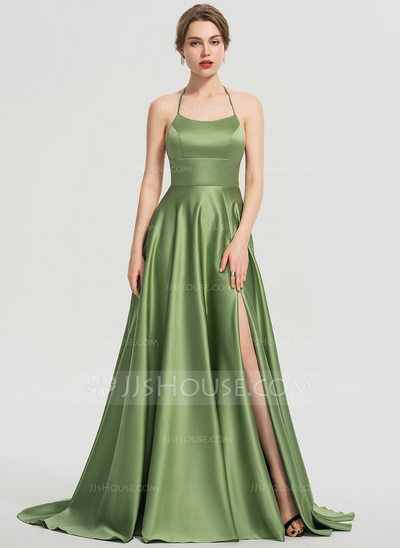 Pastel Green Prom Dress, Sage Green Prom Dress, Green Prom Dress Long, Dark Green Prom Dresses, Dresses With Split, Bridesmaid Dresses Dusty Sage, Dream Prom Dress, Satin Prom Dresses, Custom Prom Dress