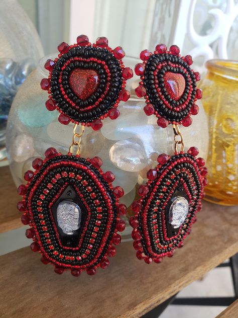 Coffin Earrings, Gothic Coffin, Beads Craft Jewelry, Handmade Earrings Beaded, Beaded Earrings Patterns, Earrings Beaded, Bead Work Jewelry, Earring Posts, Earring Patterns