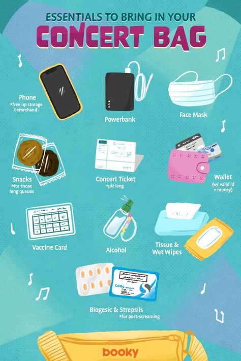 Essentials to Bring in Your Concert Bag Concert Bag, Hipster Drawings, Concert Bags, Packing Essentials List, Goal Board, Packing Essentials, Essentials List, Friend Poses Photography, Concert Fits