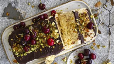 Christmas recipes from Neil Perry, Helen Goh and Karen Martini Christmas Semifreddo, Pistachio Semifreddo, Recipes With Almond Milk, Caramel Cobbler, Semifreddo Recipe, Christmas Meal, Cherry Recipes, Fresh Cherries, Ice Cream Machine