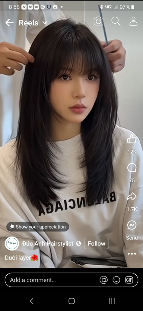 Lisa Bangs Hairstyle, Female Asian Hairstyles, Asian Hairstyles Bangs, Bangs Haircut Straight Hair, Face Framing Bangs Asian, Asian Bangs Long Hair Straight, Bangstyle Hair Long Asian, Bangs On Asian Women, Bangs Or Not