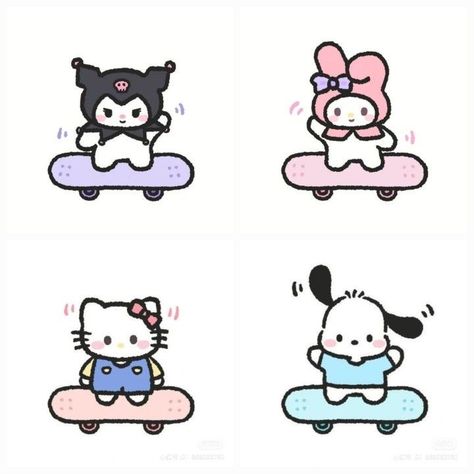 Sanrio Characters Drawings, Mini Sanrio Drawings, Sanrio Skateboard, Chibi Hello Kitty, Cute Sanrio Stickers, Cute Sanrio, Walpaper Hello Kitty, Cute Easy Doodles, Hello Kitty Characters