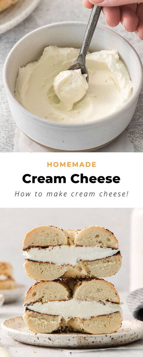 Making homemade cream cheese is easier than you think! Follow our step-by-step how to make cream cheese tutorial and enjoy your own cream cheese in no time at all. Cream Cheese Homemade, Cheese Recipes Homemade, Cheese Making Recipes, Homemade Cream Cheese, Cheese Homemade, How To Make Cream, Homemade Pantry, Make Cream Cheese, Homemade Condiments