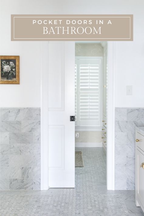 pocket door between bathroom and closet Pocket Door For Small Bathroom, Jack And Jill Bathroom Door Ideas, Pocket Door Water Closet, Pocket Door Small Bathroom, Toilet Room Pocket Door, Pocket Door Bathroom Ideas, Pocket Door In Bathroom, Pocket Doors For Bathroom, Pocket Door To Bathroom