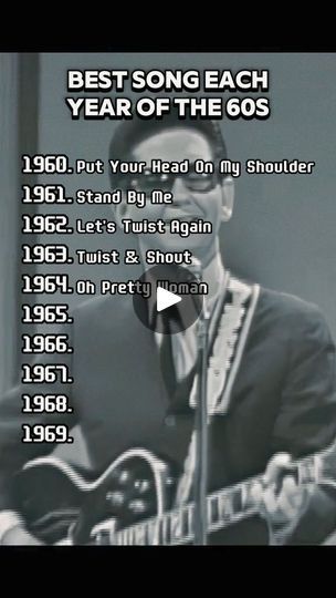 Best Song Each Year of the 60s             
vMt
🐲 | By Oldies Music Oldies Songs, Best Old Songs, Paul Anka, Old Songs, Petula Clark, Best Song, 60s Music, Oldies Music, Twist And Shout