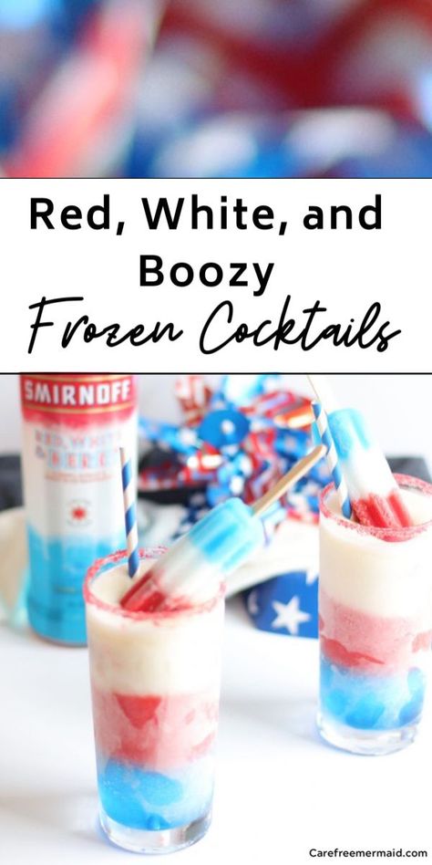 Bomb Pop Drink, Fun Mixed Drinks, Blue Alcoholic Drinks, Smirnoff Watermelon, Boozy Cocktails, Boozy Ice Pops, Strawberry Daiquiri Mix, Frozen Drinks Alcohol, Fourth Of July Drinks