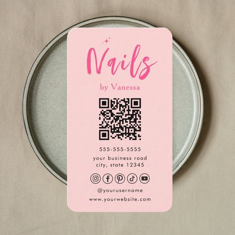 Blush Pink Nail Technician Qr Code Nails Art Salon Business Card Nail Cards Business, Nail Tech Business Cards Ideas, Nail Business Cards, Nail Tech Business Cards, Nails Work, Blush Pink Nails, Salon Business Card, Art Business Cards, Nail Business