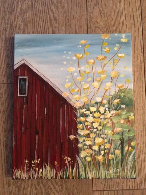 Giant Canvas Painting Ideas Easy, Easy Spring Painting Ideas, Southern Painting Ideas, Country Art Paintings, Farmhouse Paintings On Canvas, Country Paintings Easy, Western Acrylic Painting, Easy Country Paintings On Canvas, Western Paintings Canvases