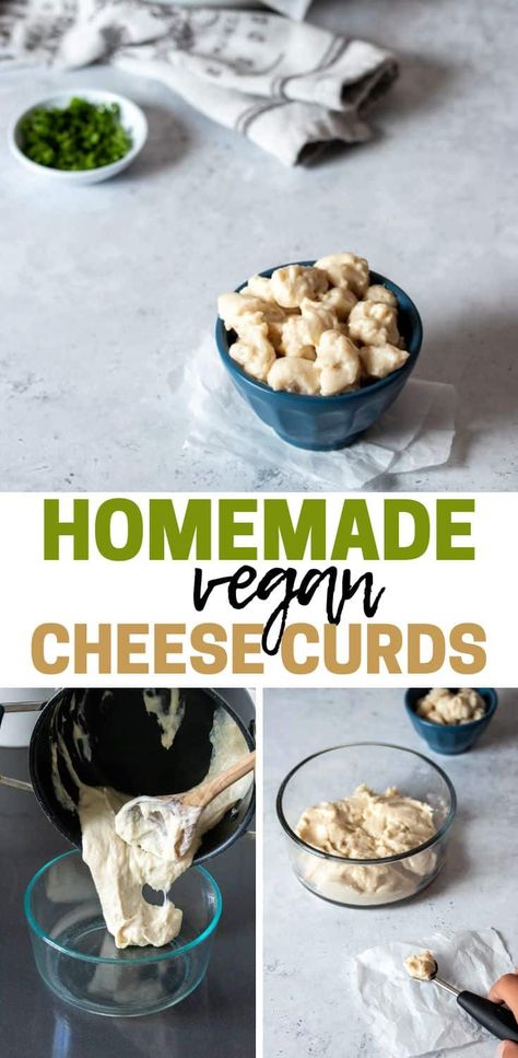 Making vegan cheese curds has never been easier. This simple recipe will give you the perfect topping for amazing vegan poutine! Cleanse Foods, Vegan Poutine, Easy Vegan Cheese, Homemade Vegan Cheese, Cheese Curds Recipe, Lentil Veggie Burger, Vegan Tomato Soup, Vegan Cheese Recipes, Vegan Cheddar