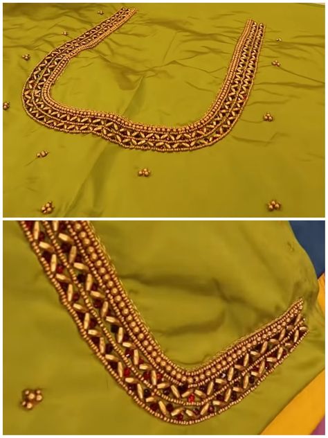 Wheat Bead Aari Work, Copper Aariwork Blouse Designs, Aari Work Blouse Simple, Aari Stitches, Exclusive Blouse Designs, South Indian Wedding Hairstyles, Blouse Simple, Diwali Pictures, Aari Design