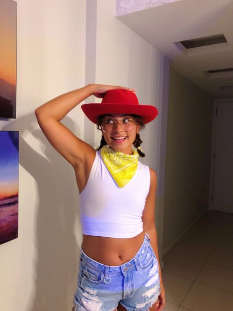 jessie, toy story, costume, halloween, carnival, cowboy, red hat, glasses, braids Toy Story Jessie Costume Diy, Jessie Costume Diy, Jesse Costume Toy Story, Diy Jessie Costume, Jessie Halloween Costume, Jessie Halloween, Jessie Toy Story Costume, Jessie From Toy Story, Jessie Costume