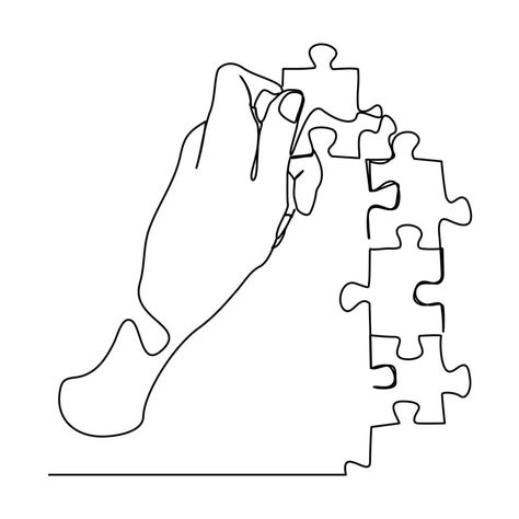 continuous line drawing of hands solving jigsaw puzzle Drawing Of Hands, 1 Point Perspective, Point Perspective, Continuous Line Drawing, Continuous Line, Line Art Drawings, Color Theory, Puzzle Pieces, Public Space