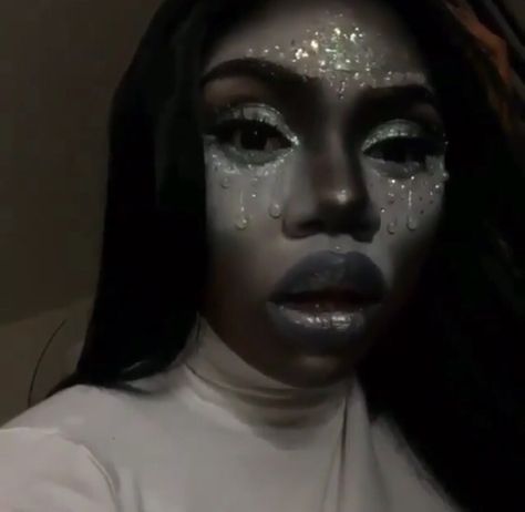 Tear Drop Makeup // Instagram: sadblackpapi Tear Drop Makeup, Tear Drops, Hot Glue, Photography Inspo, Tear Drop, Opera, Halloween Face Makeup, Glue, Sparkle