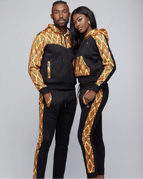 African print sweat suits Couples African Outfits, Afrocentric Fashion, African Dresses Men, African Shirts For Men, African Print Clothing, Afrikaanse Mode, African Clothing For Men, African Shirts, Matching Couple Outfits