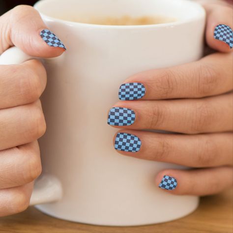 Blue Checkerboard Minx Nail Art Navy Blue Nails, Minx Nails, Blue Nail Art, Checkerboard Pattern, White Houndstooth, Manicure Set, Zig Zag Pattern, Nail Sizes, Blue Waves