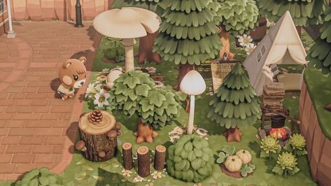 Cottagecore Items Animal Crossing, Acnh Forestcore Ideas, Acnh Cottagecore Items, Animal Crossing Mushroom Forest, Cottagecore Animal Crossing Codes, Acnh Forestcore Codes, Acnh Cottagecore Entrance, Animal Crossing Forestcore, Campsite Acnh