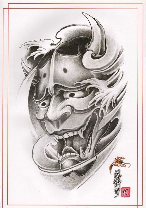 Hannya Maske Tattoo, Hannya Maske, Japanese Demon Tattoo, Oni Mask Tattoo, Oni Tattoo, Hannya Mask Tattoo, Buddha Tattoo Design, Samurai Tattoo Design, Hannya Mask