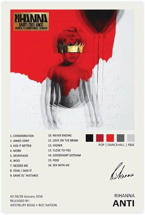 Rhianna Album, Rihanna Album Cover, Rihanna Poster, Rihanna Albums, Rihanna Cover, Music Poster Ideas, Poster Bedroom, Best Kisses, Office Room Decor