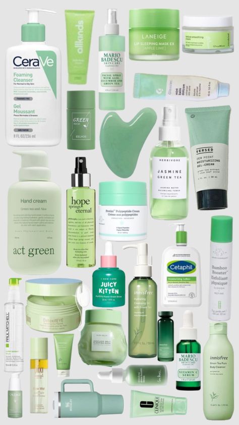 Green Skincare Aesthetic, Quiet Core, Green Skin Care, Green Skincare, Green Cosmetics, Green Products, Jasmine Green Tea, Mario Badescu Skin Care, Aesthetic Skincare