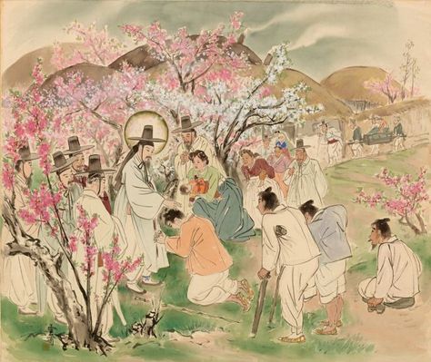 Rice Cakes Korean, Jesus Healing The Sick, Cakes Korean, Jesus Healing, Korean Image, Images Of Christ, Jesus Heals, Mary And Jesus, Korean Art