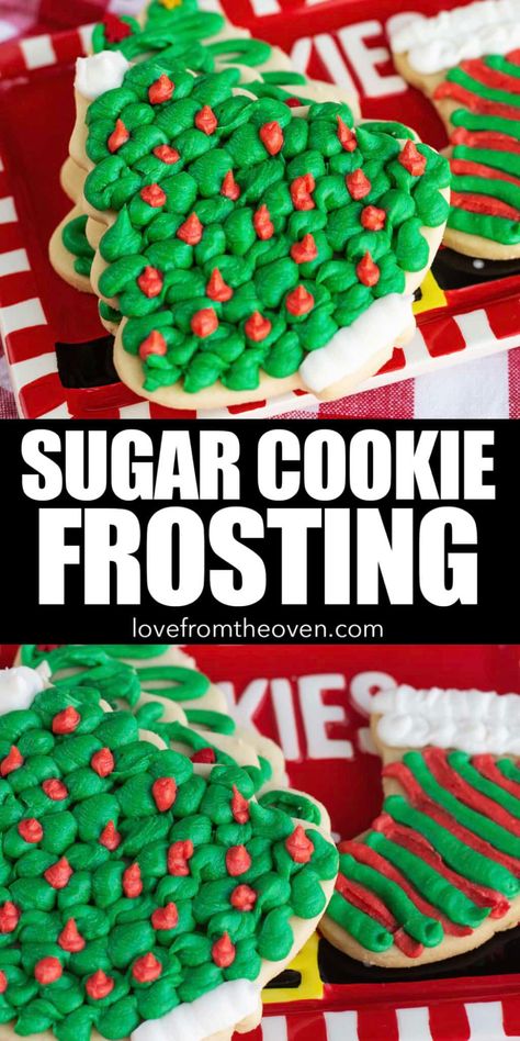 Easy & Stackable Sugar Cookie Frosting Recipe. This is my go to sugar cookie icing recipe, it's great, and makes cookies easy to transport. #icing #frosting #cookies #sugarcookies #christmascookies #lftorecipes #recipes #dessert Best Christmas Cookie Cut Out Recipe, Sugar Cookie Cutout Frosting Recipe, Cutout Sugar Cookies Icing, Christmas Cookie Frosting Recipes Easy, Best Frosting For Sugar Cookie Cutouts, Fluffy Cookie Frosting, Cut Out Frosting Recipe, Frosting Cutout Cookies, Easy Homemade Frosting For Sugar Cookies