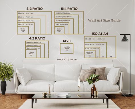 Wall Art Size Guide, Frame Size Guide, Print Size Guide, Comparison Chart, Poster Size Chart, Wall Display Guide, Horizontal Art Size Guide Size Of Pictures Above Queen Bed, Different Size Prints On Wall, Wall Art Size Guide Full Bed, Art Size Guide Wall, Art Over Sofa Measurements, Picture Sizes Above Queen Bed, Digital Print Size, What Size Frames Above Couch, Frame On Wall