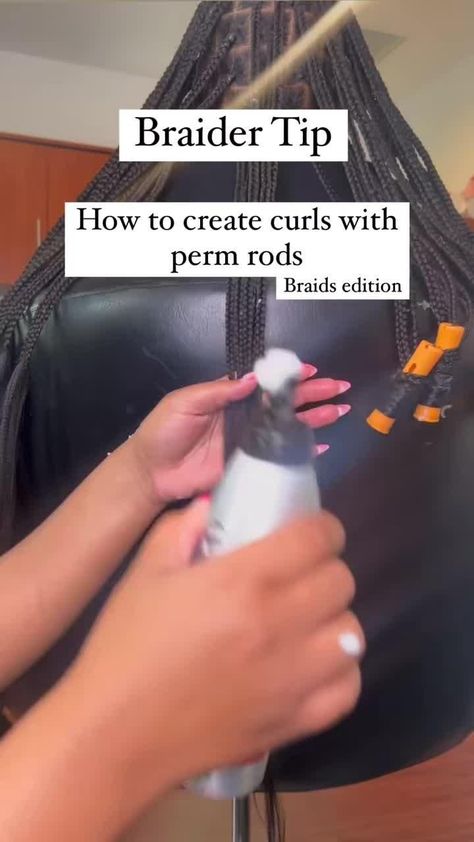 Follow these simple steps to get these gorgoues curls for your braidscreate a stop point for where tou want the curls to starteither by making a knot or braiding all the way downapply moose and comb hair out to release any tangleswrap the loose hair around the perm rodsdip the wrapped ends in hot waterdry the ends with a blow dryer before taking the rods outto create a defined lookThese super helpful tutorial and tips are by GlamAtl Braider (braider based in Atlantache How To Do Curls, Hair Knot Tutorial, Curled Box Braids, Hair Braid Patterns, Embracing Diversity, Braiding Your Own Hair, Short Box Braids Hairstyles, Hair Braider, African Hair Braiding Styles