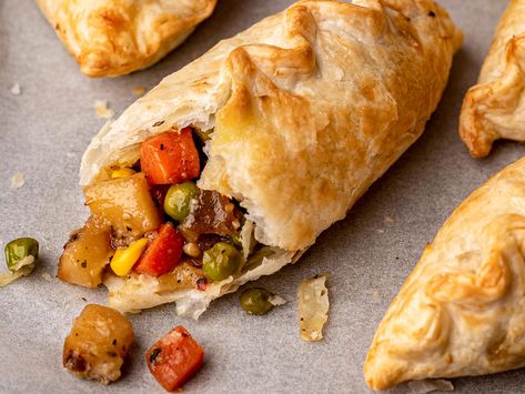 Roast Vegetable Pasties - Vegan Recipe Pasties Recipes Vegetarian, Vegetable Pasty Recipe, Vegetarian Pasties Recipes, Pasty Recipe Vegetarian, Vegetable Pasties Recipes, Vegetable Pies And Tarts, Vegetable Pastry Recipes, Vegetarian Cornish Pasties, Gluten Free Pasties