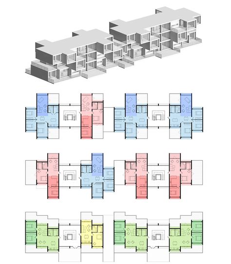 Social Housing Architecture, Co Housing, Collective Housing, Modular Housing, Concept Models Architecture, Residential Building Design, Design Villa, Architecture Concept Diagram, Architecture Design Sketch