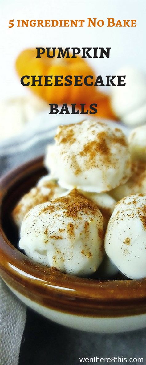 Learn how to make these super awesome and EASY 5 i… Pumpkin Cheesecake Balls, Holiday Desserts Thanksgiving, Cheesecake Pumpkin, Desserts Holiday, Cheesecake Balls, Cheesecake Truffles, No Bake Pumpkin, No Bake Pumpkin Cheesecake, Easy Holiday Desserts