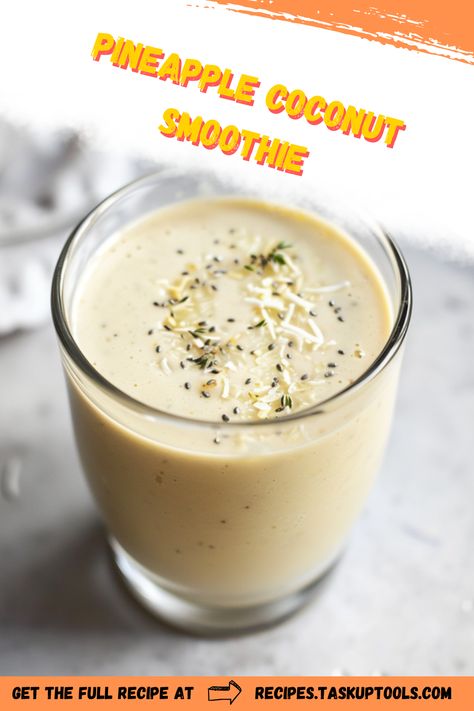 Indulge in a tropical escape with this refreshing Pineapple Coconut Smoothie. Perfect for a quick breakfast or a revitalizing afternoon treat, this smoothie combines sweet pineapple and creamy coconut for a delightful balance of flavors. Packed with vitamins and a touch of natural sweetness, it's a delicious way to boost your energy and keep you feeling refreshed. Enjoy the taste of the tropics in every sip with this simple and satisfying recipe. Save this pin for a burst of sunshine in your daily routine. Pineapple Coconut Smoothie Recipes, Pineapple Coconut Smoothie, Coconut Smoothie Recipe, Sweet Smoothies, Refreshing Snacks, Light Breakfast, Coconut Smoothie, Pineapple Smoothie, Frozen Pineapple