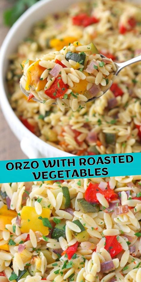 Orzo Primavera, Orzo Side, Orzo With Roasted Vegetables, Orzo Recipes Side, Orzo Dishes, Pasta Side, Orzo Salad Recipes, Orzo Recipes, Orzo Salad