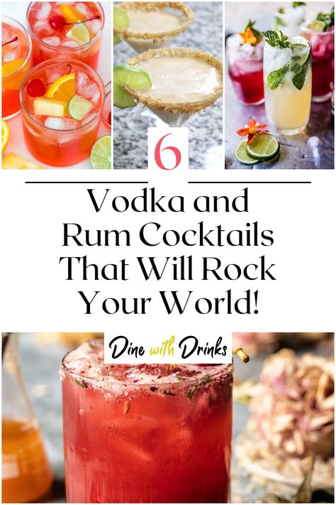 Collage of 4 vodka and rum cocktails. Rum And Vodka Drinks Recipes, Spicy Rum Cocktails, Fruity Rum Drinks, Spiced Rum Drinks, Vodka Drinks Easy, Vodka Mixed Drinks, Rum Drinks Recipes, Best Vodka, Sweet Tea Vodka